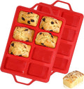 Mini Loaf Pans, Metal Reinforced Frame Silicone Mini Bread Loaf Pans 8 Cavities Nonstick for Baking Cornbread, Bread, Small Loaf, Brownie, Cheesecake, Chocolate 2 Pack Red