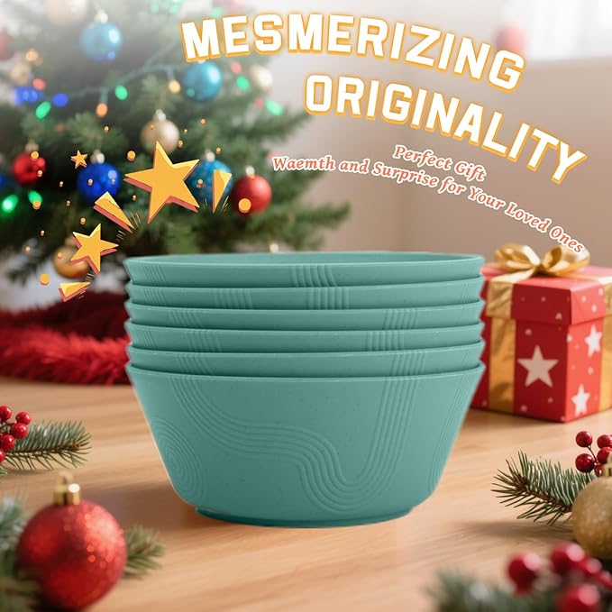 Homienly Wheat Straw Bowl Sets of 6-36oz Cereal Bowls,Microwave and Dishwasher Safe Bowls,Soup Bowl Sets Alternative for Plastic Bowls for Serving Soup,Salad(Green)