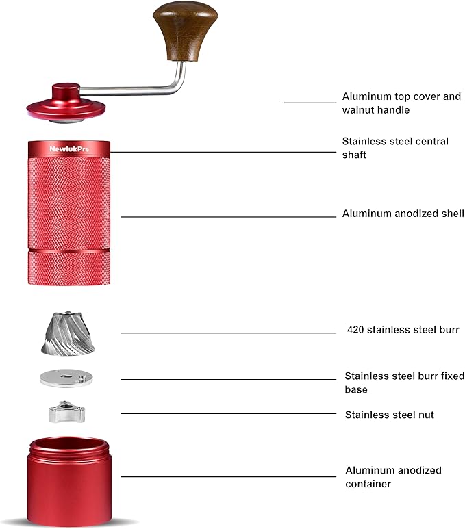 M6 Manual Coffee Grinder,Beautiful Design for Women,Smooth Grinding & Labor Saving,Portable Mini Hand Coffee Grinder for Espresso Pour Over French Press at Home or Camping Travling,Red