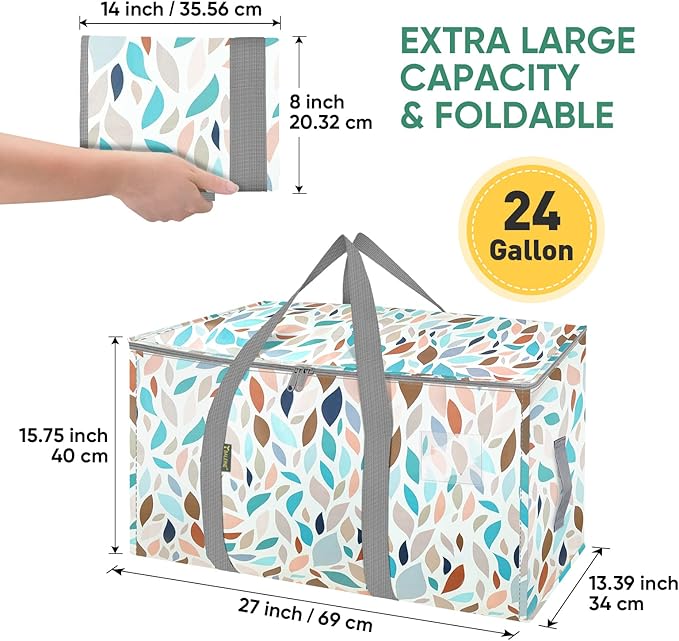 BALEINE 8-Pack Oversized Moving Bags with Reinforced Handles, Heavy-Duty Storage Tote for Clothes, Moving Supplies (Mosaic, 8-Pack)