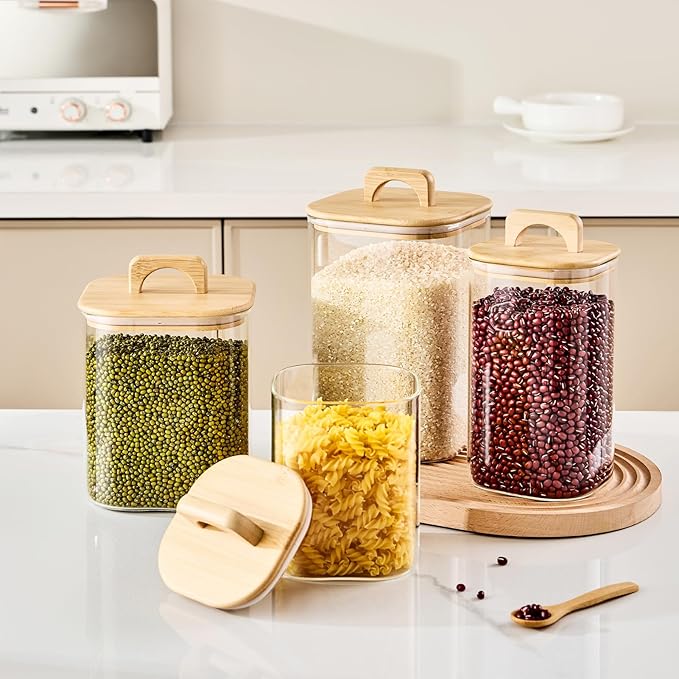 Sweejar 4 qt Large Jars with Bamboo Lids, 1 Gallon Glass Candy Jar with Lid, Sugar/Flour Storage Containers, 128 oz Big Glass Canisters with Airtight Lid, 2 Pack