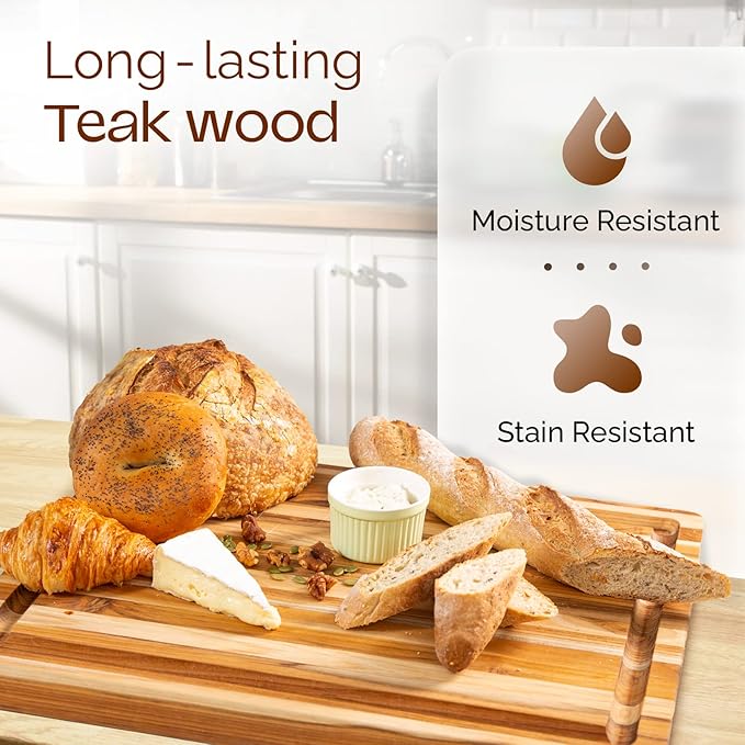 Yes4All Durable Teak Cutting Boards for Kitchen, [20''L x 15''W x 1.5” Thick] Large Edge Grain Cutting Board, Pre Oiled Wood Cutting Boards, Thick Chopping Board w/Juice Grooves and Easy Grip Handle