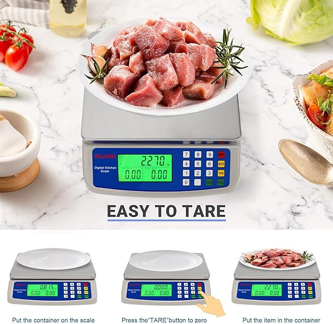 Large Digital Kitchen Scale 22LB Commercial Scale for Food Baking Bread Cooking Meat,Stainless Steel Price Computing Scale with LCD Display,Prep Counting Scale for Parts and Coins,Adapter Included