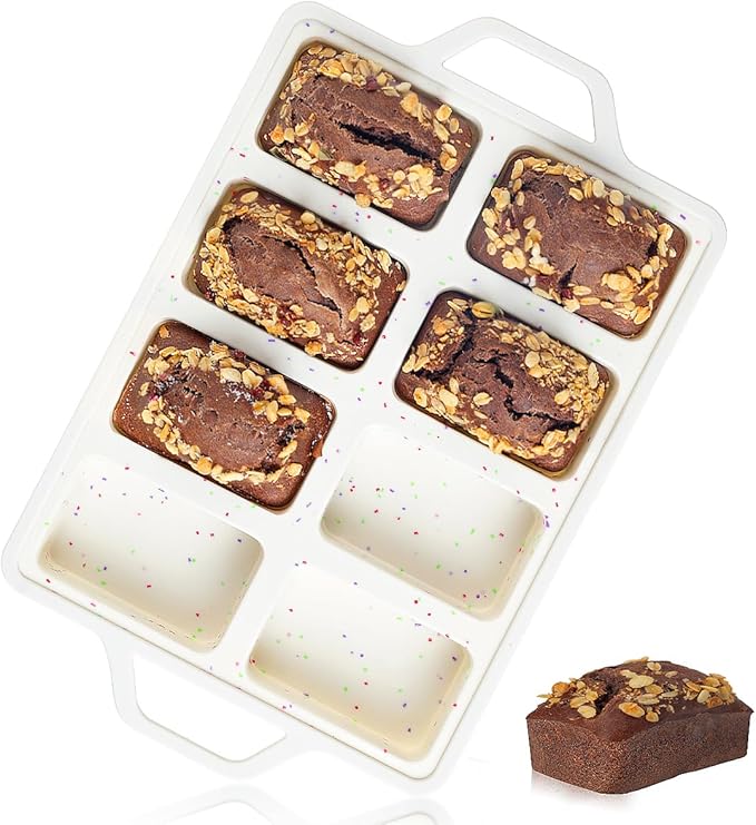Mini Loaf Pan, Metal Reinforced Silicone Mini Bread Loaf Pan Nonstick Cornbread Pan 8 Cavities Small Loaf Pans for Baking Bread, Loaf, Meatloaf, Brownie, Butter