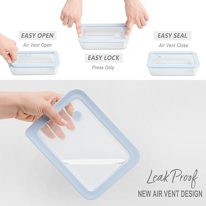 Urban Green Glass Food Container Set with Glass Lid, 6 Pack, Meal Prep Containers with Silicone Framed Airtight Lid, Leakproof, 100% Plastic Free,