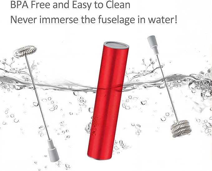 Milk Frother Handheld, Battery Operated Coffee Foamer Drink Mixer with 2 Stainless Steel Electric Whisks for Coffee, Latte, Cappuccino, Hot Chocolate, Protein， Batteries Included, Ruby Red