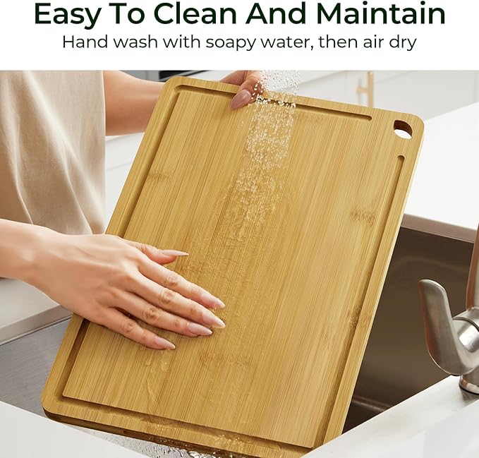 Chopping Board 2-Pcs Natural Bamboo Cutting Board With Juice Channels & Knife-Friendly Finish For Versatile Kitchen Use, Ideal Charcuterie & Chopping Multi-Use