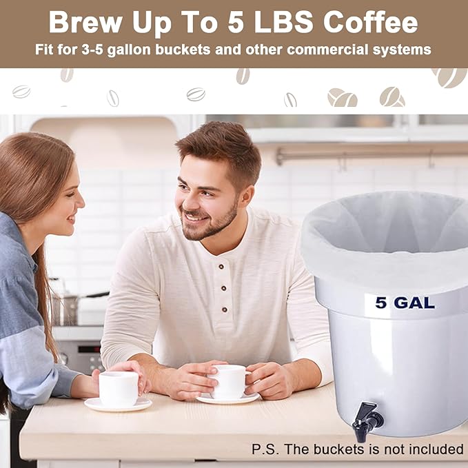 100 Pack Commercial Cold Brew Coffee Filters for 5 Gallon Buckets, 20" X 20" Commercial Cold Brew Bags for Commercial Model Cold Brew Coffee Makers, Brew Up To 5 LBS Coffee