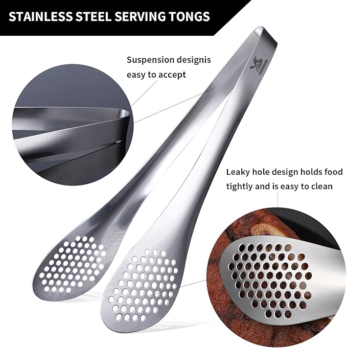 MSY BIGSUNNY Chef Kitchen Tongs Stainless Steel Food Serving Tongs Set Buffet tongs (silver 7" 9" & 11", 3 pack)