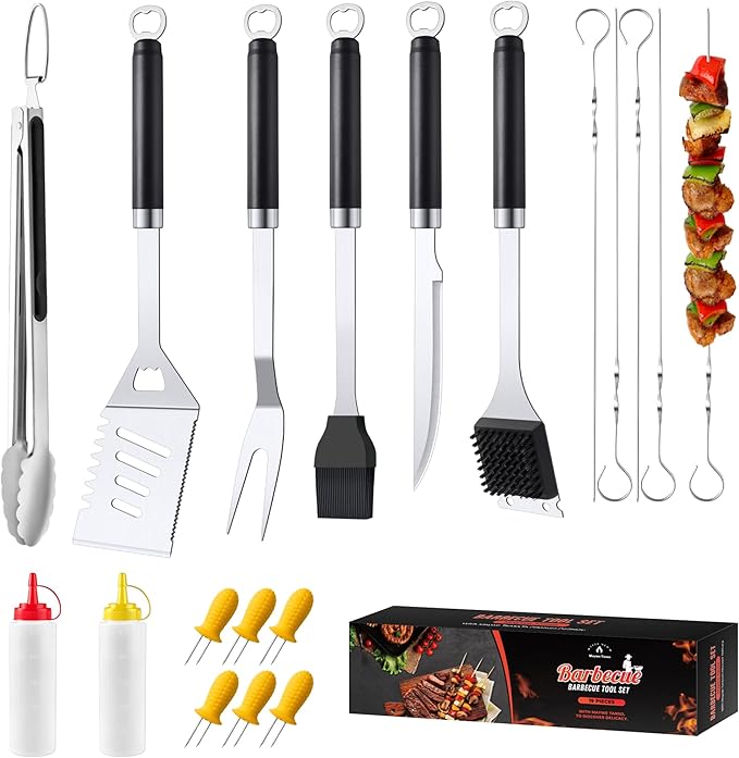 BBQ Grilling Accessories Grill Tools Set, Stainless Steel BBQ Utensils for Grill, Professional Barbecue Accessories Barbecue Kit for Men & Women, Practical Grill Tools for Outdoor Camping