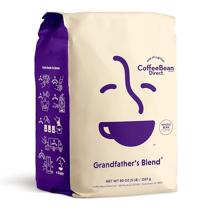Coffee Bean Direct Grandfather's Blend®, Whole Bean Coffee, Mixed Roast Level, 5 Pound Bag (Pack of 1)