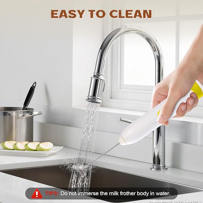 Milk Frother Handheld Rechargeable,Hand Mixer Electric Whisk with 2 Speeds,Drink Mixer Coffee Frother With 2 Stainless Steel Whisks for Coffee, Matcha, Lattes, Cappuccino,Egg,No Stand (Yellow)