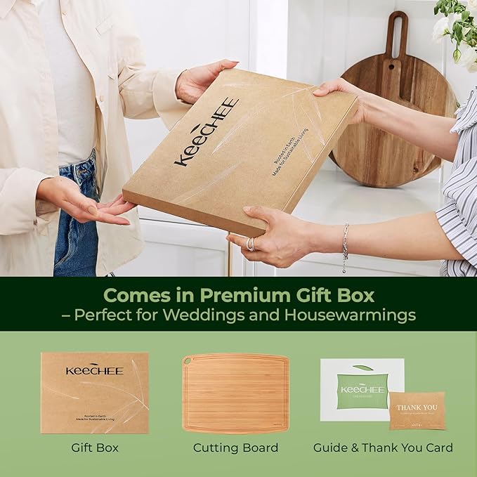 Dishwasher Safe Bamboo Cutting Board, Lightweight & Durable Wood Cutting Board, Reversible with Juice Groove, Easy to Store & Clean, Ideal Kitchen Gift for Home Cooks