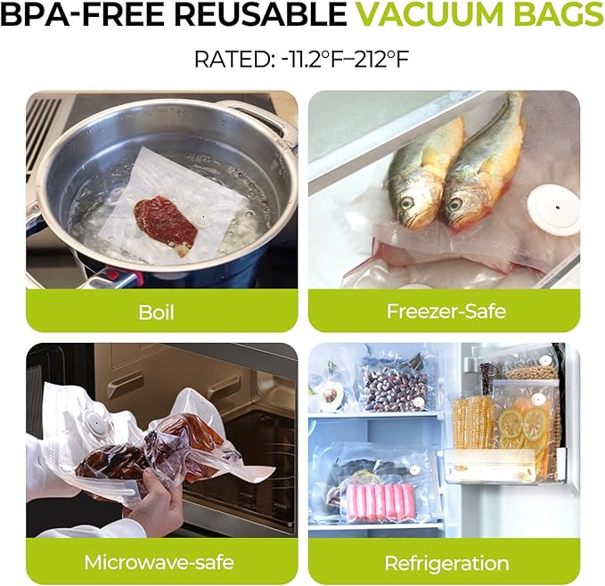 Handheld Vacuum Sealer for Food, Compact Portable Food Saver Pump with 20 BPA‑Free Reusable Vacuum Bags Type-C Rechargeable, Ideal for Sous Vide, Meal Prep, Leftovers & Freezer Storage