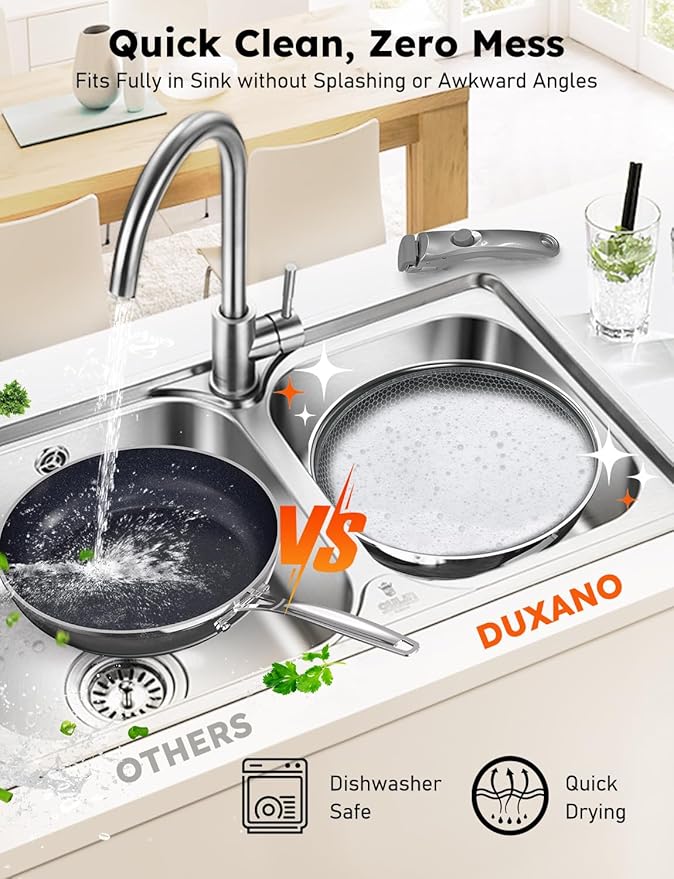 Pro DUXANO 12PC Nonstick Pots and Pans Set&Hybrid 3-Ply Stainless Steel Skillet, High Heat Sear&Fry, 2-Layer Ceramic Induction Cookware, 9H Scratch-Resistant&Anti-Warp,PFAS Free,All Cooktop/Dishwasher