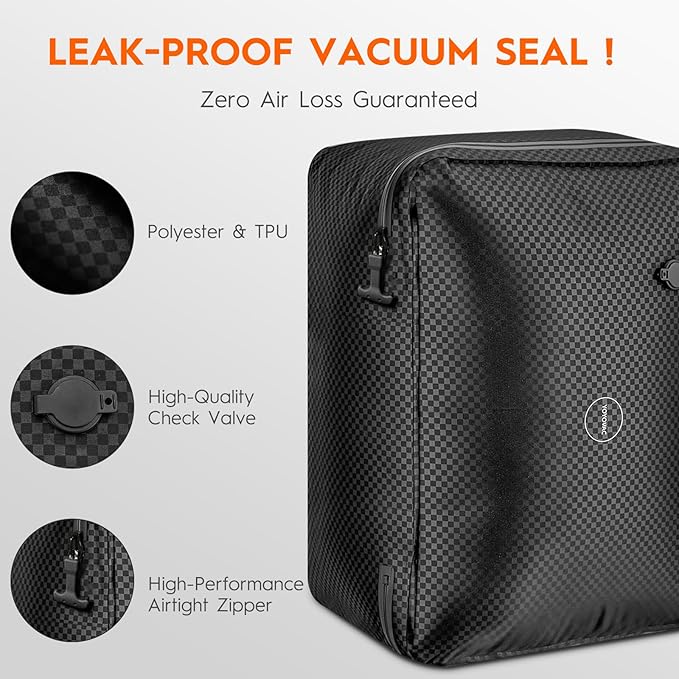Vacuum Bags with Wireless Pump– Space Saver Compression Bags for Luggage, No Checked Baggage, Triple Your Luggage Space, IP68, Reusable, Fits 20/24/28 Inch Suitcase (2PC No Tracker)