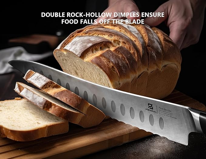 Resharpenable Bread Knife, 8 Inch Multifunction Serrated Knife, German HC Stainless Steel Bread Cutting Knife with Innovative Wavy Edge for Efficient Slicing, Razor Sharp for Homemade Bread