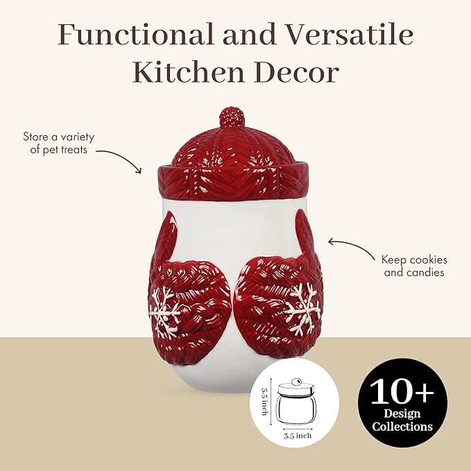 Young's Inc Ceramic Treat Jar with Lid, Joy Airtight Cat Dog Treat Jar, Rustic Kitchen Décor, Treats for Pets, Cookies, Candies, Decorative with Lids