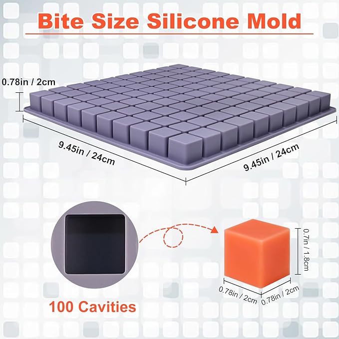 Square Chocolate Mold, Mini Silicone Candy Molds, SIQINZONGWA 100 Cavities Square Gummy Silicone Molds Bite Size for Chocolate, Candy, Gummy, Caramels, Jelly, Ice Cubes, Pet Treats