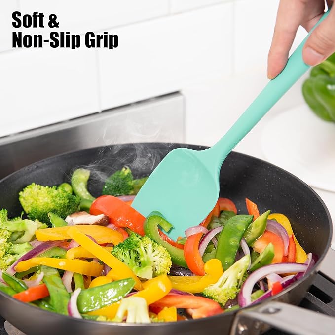 Heat Resistant Silicone Spoon Spatula, Doosu 600°F High Temp Flexible Cooking Spoons Kitchen Rubber Spoonula Scratch-Proof for Mixing Stirring Scraping Serving Non-Stick Cookware (11.4in, Aqua Sky)