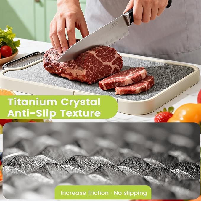 Titanium Cutting Board for Kitchen, Cutting Boards Non Toxic Double Sided Metal Pure Titanium and Wheat Straw PP Chopping Board Food Grade Easy to Clean Large Size 16"*10"*0.9"(White)