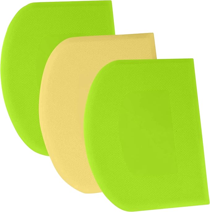 SURDOCA Dough Scraper Bench Scraper - 3P 7.1x4.9" Plastic Flexible Bowl Scraper, Sharp Edge & Angles Cake Scraper. Non-Slip Bakeware Decorating Tools Sculpting & Modeling Tools - Green+Yellow+Green