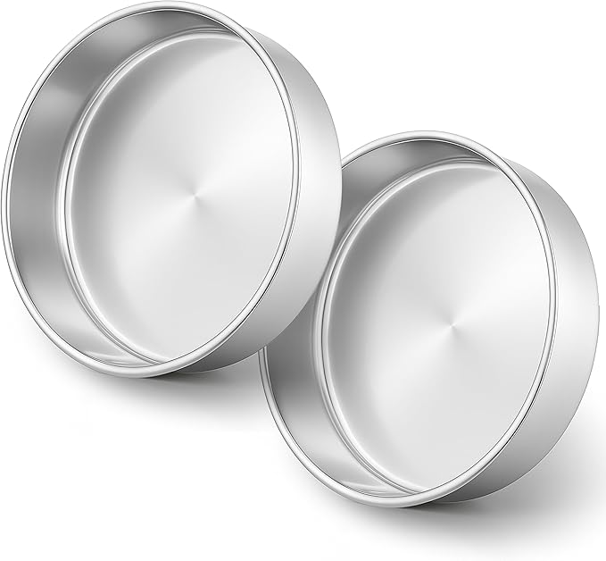 Leonyo 2 Pack Cake Pans 9Inch Round, Stainless Steel Circle Layer Cake Pans Set for Baking, Metal Round Baking Tins for Wedding Party, Dishwasher Oven Safe