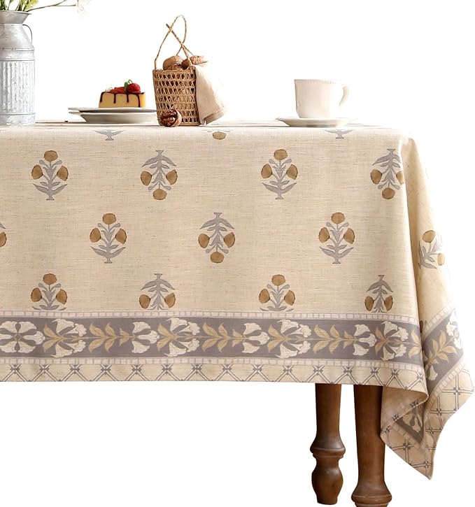 patdrea Designer Beige Long Tablecloth for Rectangle Table,Elegant Linen Floral Pattern French Table Cloth,Decor Cover Cloth for Kitchen Dining Christmas,Thanksgiving,Party,563"x94"-Istana a