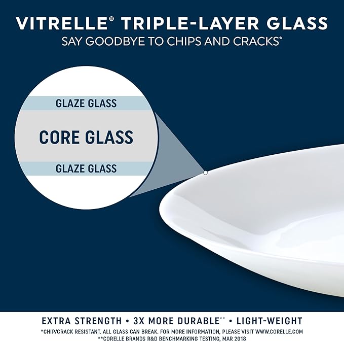 Corelle Vitrelle 18-Piece Christmas Service for 6 Dinnerware Set, Triple Layer Glass and Chip Resistant, Lightweight Round Holiday Plates and Bowls Set, Be Merry