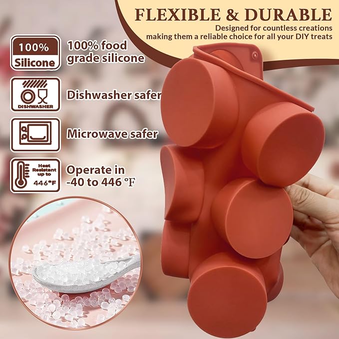 HKNMTT Round Silicone Molds 3 PCS, 12-Cavity 2.1" Round Cylinder Chocolate Covered Cookie Mold, Food Grade Non-Stick Baking Moulds for Candy Handmade Soap Pudding Jello Mini Cake Jelly Brownie