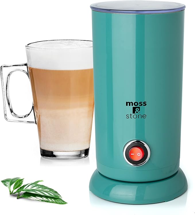 Moss & Stone Electric Milk Frother - Latte Art Steamer, Electric Cappuccino Machine And Milk Warmer, Hot Foam Maker and Milk Warmer for Latte, Cappuccinos, Macchiato, Hot Chocolate Milk