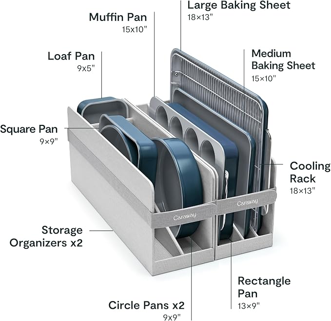 Caraway Nonstick Ceramic Bakeware Set (11 Pieces) - Baking Sheets, Assorted Baking Pans, Cooling Rack, & Storage - Aluminized Steel Body - Non Toxic, PTFE & PFOA Free - Navy