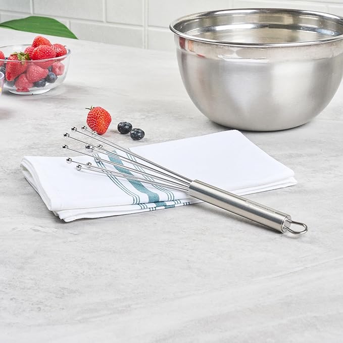 Restaurantware-German Standard 10.6 Inch Ball Whisks, 24 Dishwashable Kitchen Whisks - Ergonomic Handle, Durable, Stainless Steel Manual Egg Beater, Suitable For Whisking, Stirring, Mixing, Beating