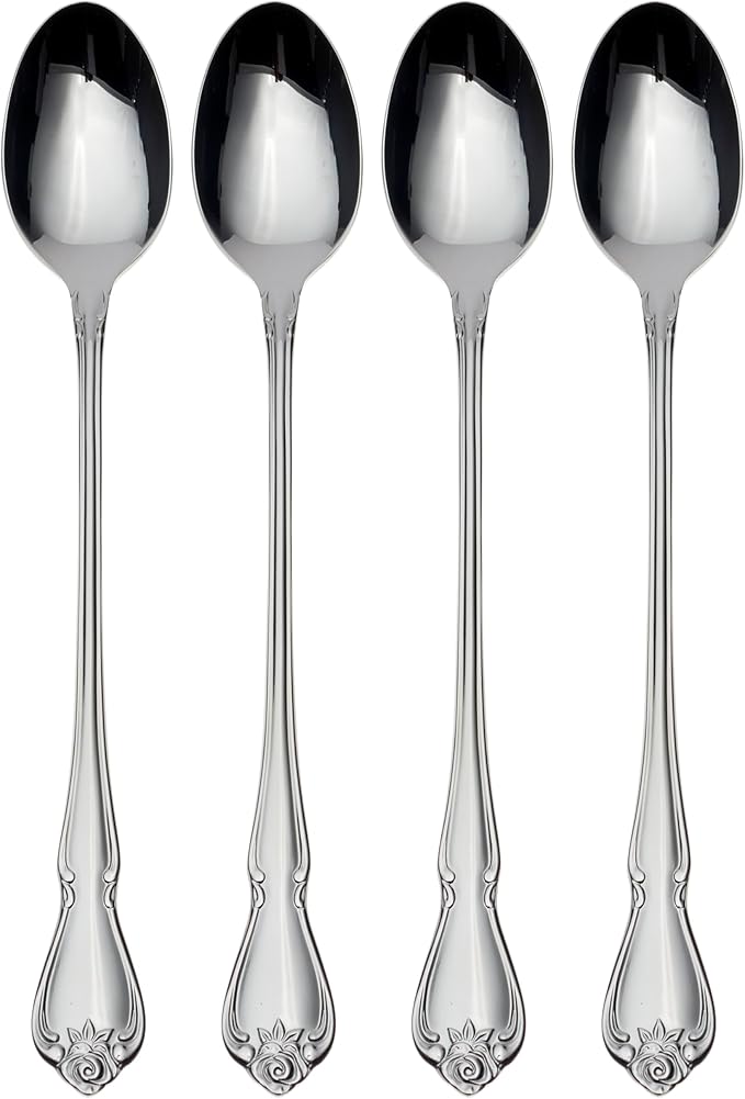 Oneida True Rose Iced Tea Spoons, Set of 4,Silver