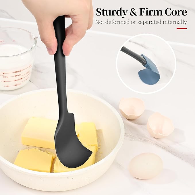 600ºF Heat Resistant Spatulas, High Heat Food Safe Semless Kitchen Silicone Scraper Set for Cooking Baking Mixing Scraping Stirring Nonstick Cookware Pan Bowl (2Pcs,Black)