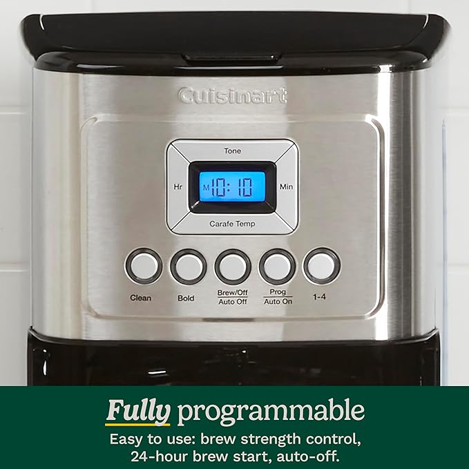 Cuisinart 14-Cup Coffee Maker, Programmable PerfecTemp Glass Carafe Coffee Machine with 1-4 Cup Setting, Brew Strength Control and Brew Pause, Stainless Steel, DCC-3200NAS