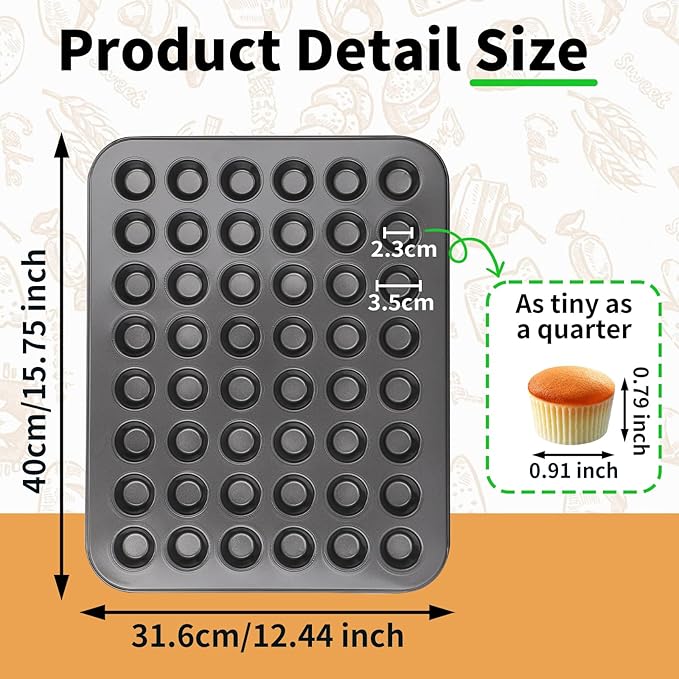 Beasea Mini Muffin Pan 48 Cups Nonstick, 1 Pack 48 Mini Small Tiny Cup Non Stick Muffin Baking Pan Tin Tray Carbon Steel Bakeware Individual Cupcake Baking Pan - Black