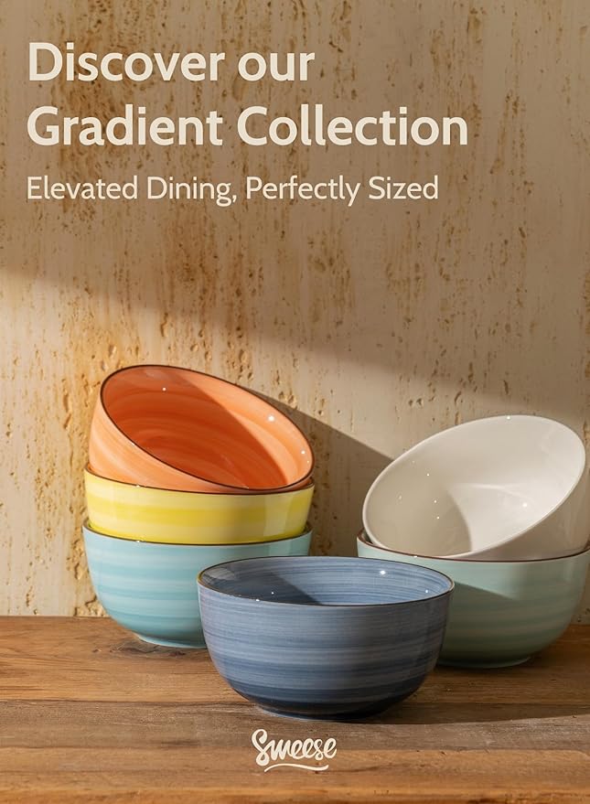 Sweese Cereal Bowl - 20 Oz Soup Bowls Set of 6 for Cereal, Snack, Rice, Salad, Side Dishes, Porcelain Bowls for Kitchen Decor, LEAD & CADMIUM FREE, Multicolor, Hot Assorted Colors