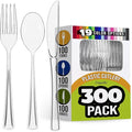 Party Solids Clear Plastic Silverware Heavy Duty 300 Pieces Clear Plastic Cutlery Sets, Utensil Sets, 100 Of Each Forks, Knives & Spoons Disposable Cutlery Set, Flatware Set For Party Supplies