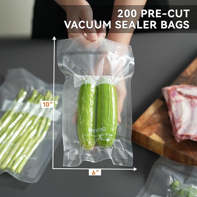 Wevac 6” x 10” 200 Count Food Vacuum Sealer Bags Keeper, PreCut Pint, Ideal for Food Saver, BPA Free, Commercial Grade, Great for storage, meal prep and Sous Vide