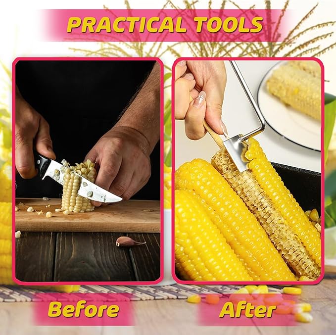 Cozy Home Corn Peeler, Corn Kernel Removers, Long Handle Stainless Steel Corn Stripping Tool Thresher Scraper for Home Kitchens, Restaurant Chefs (2PCS-A)