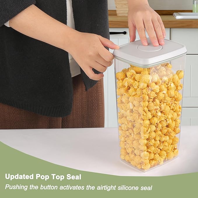 Airtight Food Storage Containers with Lids Airtight Pop Up Containers with Labels Pasta Organizer for Kitchen Pantry Cereal Snack Flour Sugar Coffee, 2700ml / 2.85qt