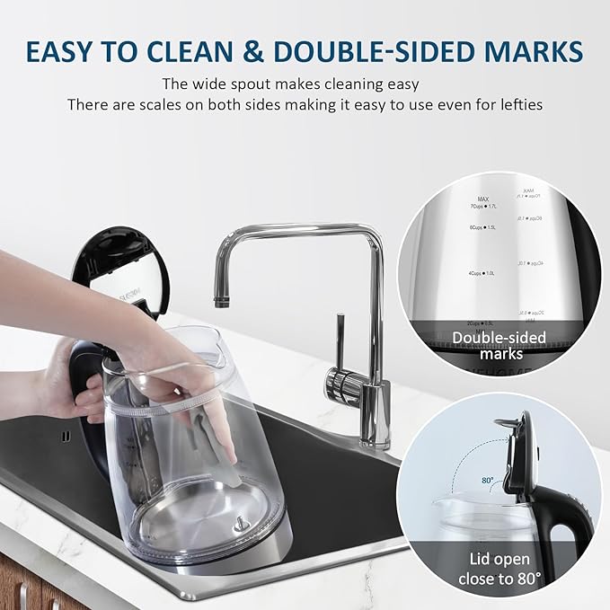 1500W Electric Kettle with Temperature Control - 6-Temp Presets for Tea/Coffee, Double Wall Cool-Touch, 4H Keep Warm, 1.7L Borosilicate Glass & BPA-Free, Fast Boil for Home/Office