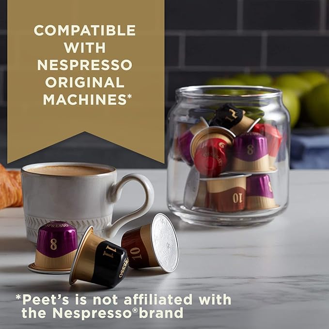 Peet's Coffee, Dark and Medium Roast Espresso Capsules Variety Pack, Compatible with Nespresso Original Machine - Intensity 8-11, 40 Count (4 Boxes of 10 Espresso Capsules)