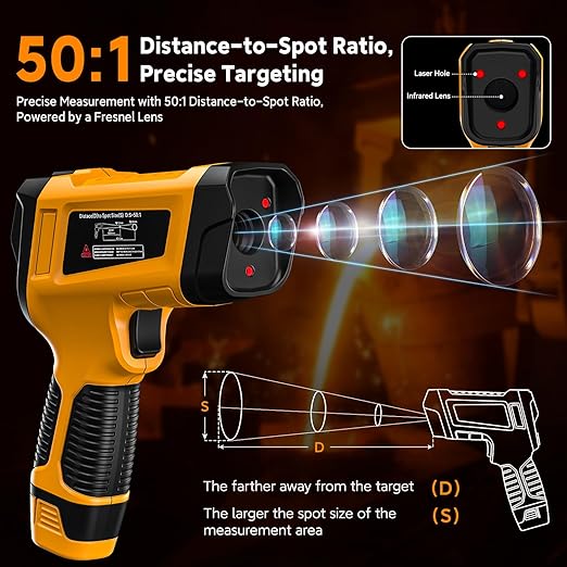 '-58°F to 3992°F Infrared Thermometer IR Gun, High-Temp Digital Temperature Gun 50:1 Non-Contact Pyrometer & Triple Laser for Kiln, Forge, Furnace, Engine, HVAC, Industrial Use