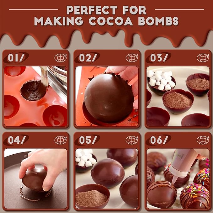 HKNMTT Hemisphere Silicone Molds 3 Inch for Hot Cocoa Chocolate Bombs Valentines Semi Ball Making Kit Cake Decor Mould, Food Grade Non-stick Kitchen Baking Supplies Oven Safe