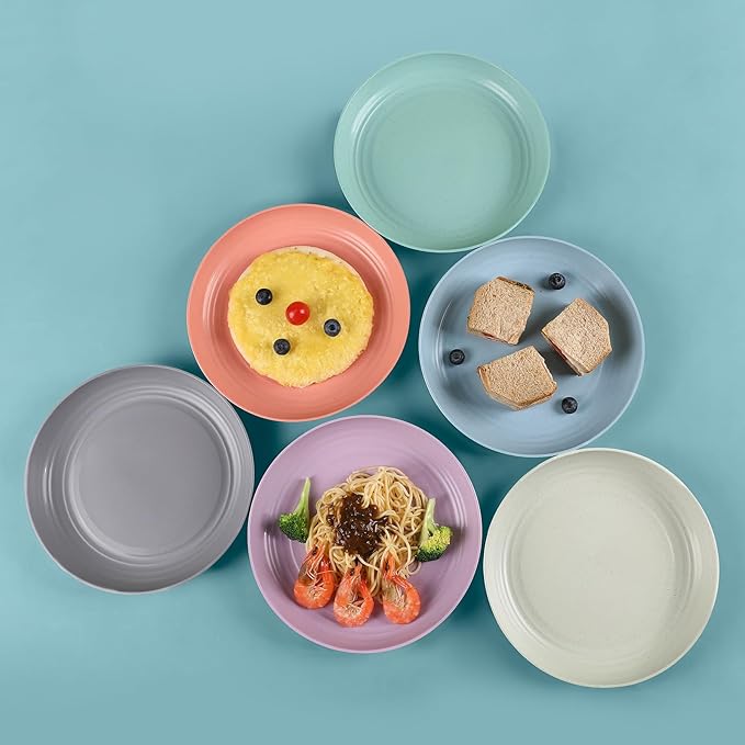 12 Pcs Unbreakable Deep Dinner Plates Set, 10 inch Reusable Plastic Wheat Straw Plates, Microwave and Dishwasher Safe Plate for Kitchen, Lightweight Plate for Dessert, BPA Free, 6 Colors