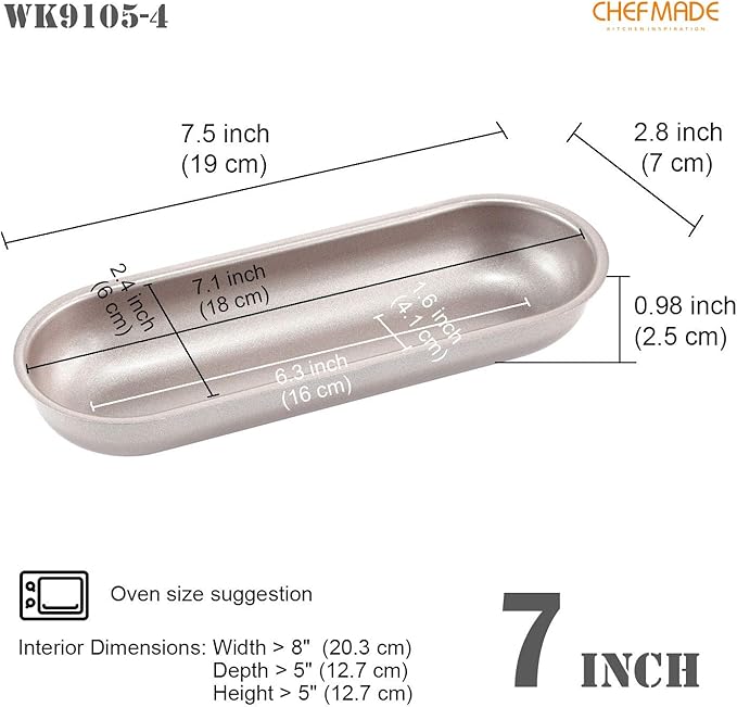 CHEFMADE Mini Loaf Pan Set, 7-Inch 4Pcs Non-Stick Hotdog-Shaped Bread and Cake Bakeware for Kitchen Baking (Champagne Gold)