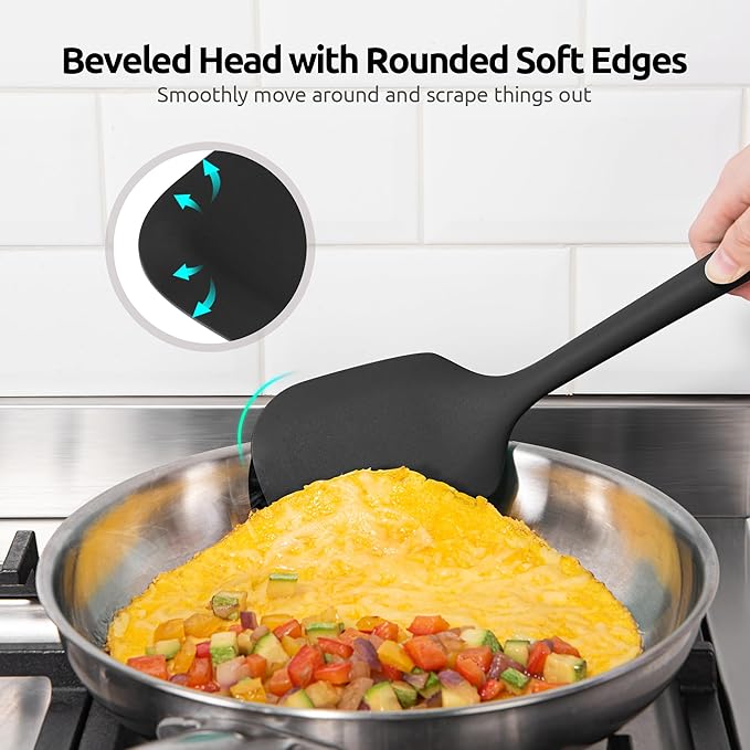 Silicone Kitchen Cooking Utensil Set: U-Taste High Heat Resistant 13.6in Long Kitchen Gadgets, BPA Free Non Stick Rubber Cook Accessories For Stir Frying, Serving, Basting, Mixing (5 Pieces, Black)