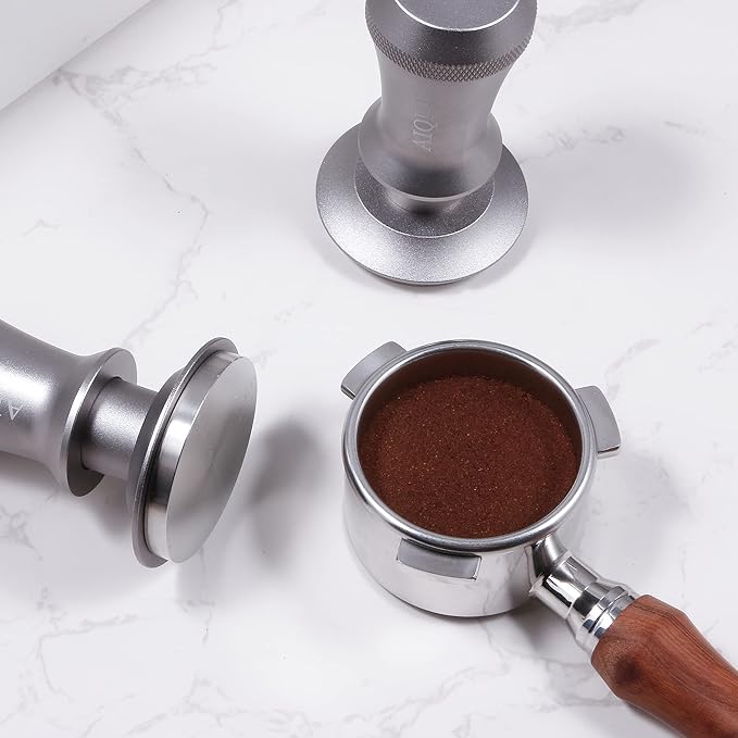 Espresso Tamper, Constant 30lb Coffee Tamper with double Calibrated Spring Loaded, Stainless Steel double spring loaded Coffee Tamper Fits for All Portafilters- Flat Base (53mm, SILVER)